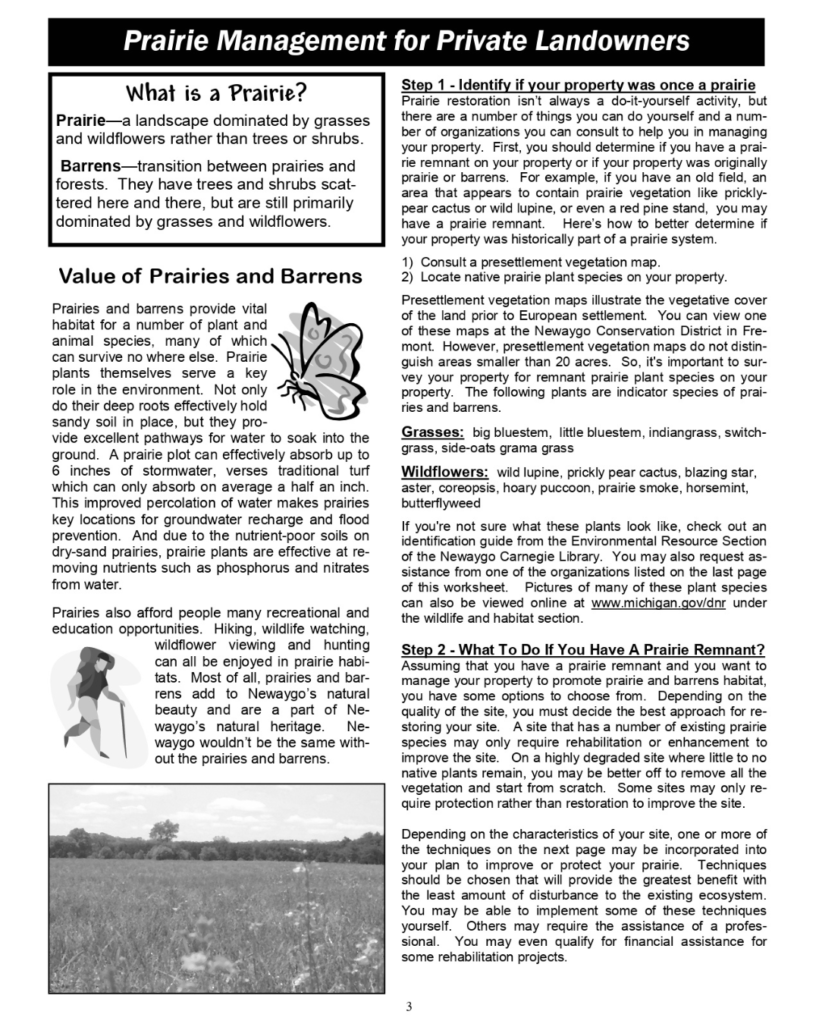Prairie Management for the Newaygo County Landowner article